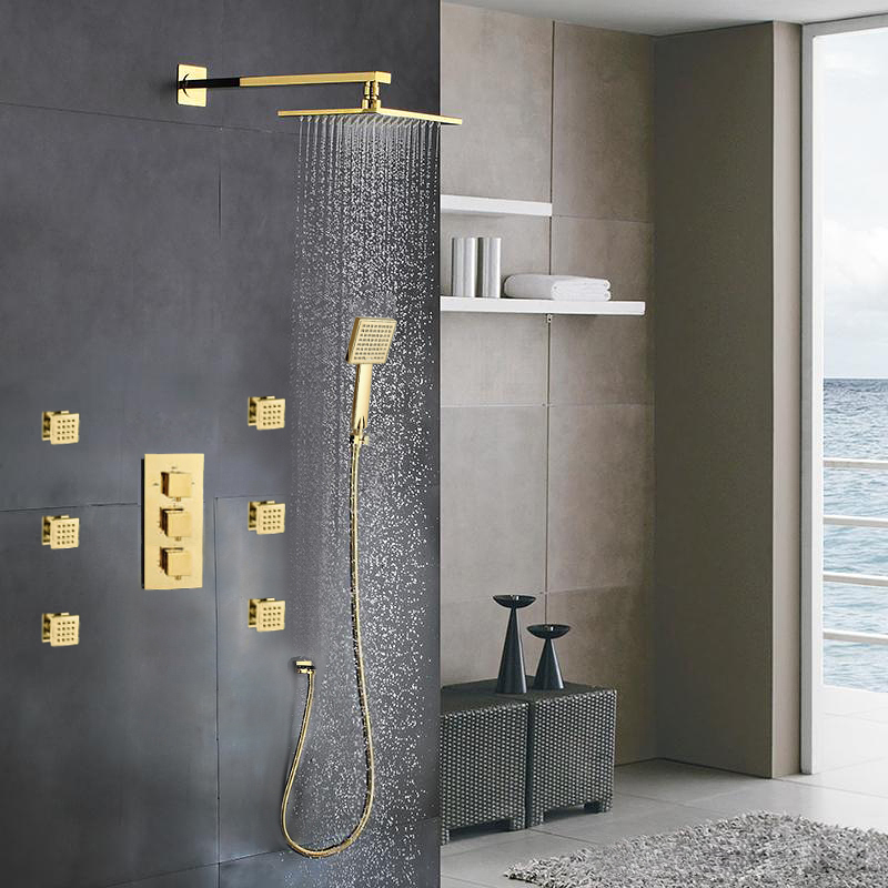 Napoli LED Rainfall Thermostatic Shower Set In Gold Finish